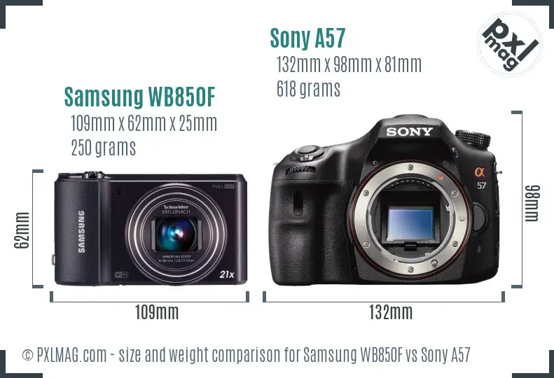 Samsung WB850F vs Sony A57 size comparison