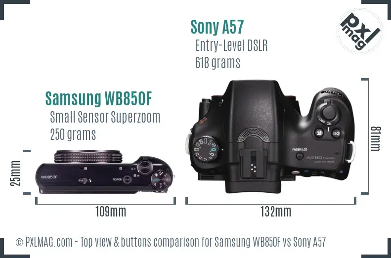 Samsung WB850F vs Sony A57 top view buttons comparison