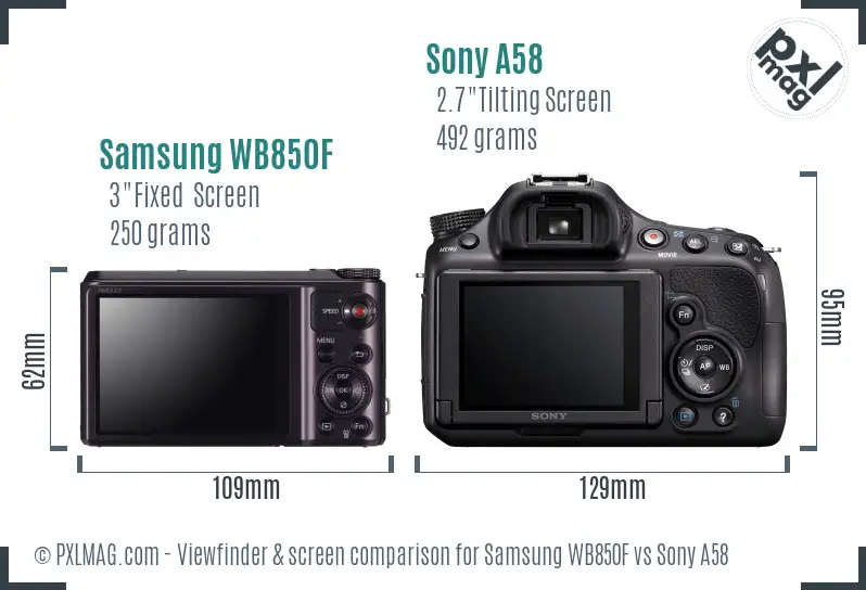 Samsung WB850F vs Sony A58 Screen and Viewfinder comparison