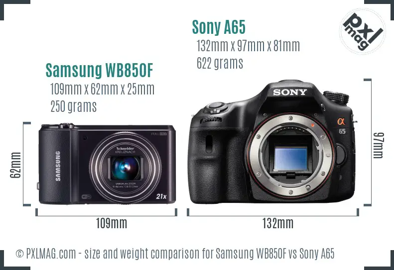 Samsung WB850F vs Sony A65 size comparison