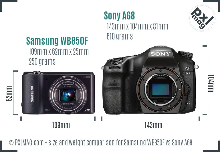 Samsung WB850F vs Sony A68 size comparison