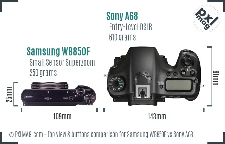 Samsung WB850F vs Sony A68 top view buttons comparison