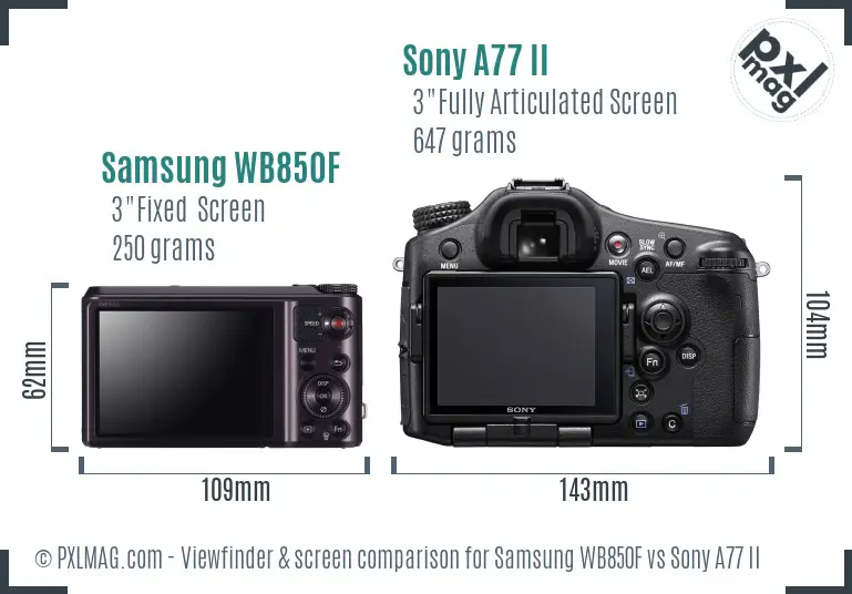 Samsung WB850F vs Sony A77 II Screen and Viewfinder comparison