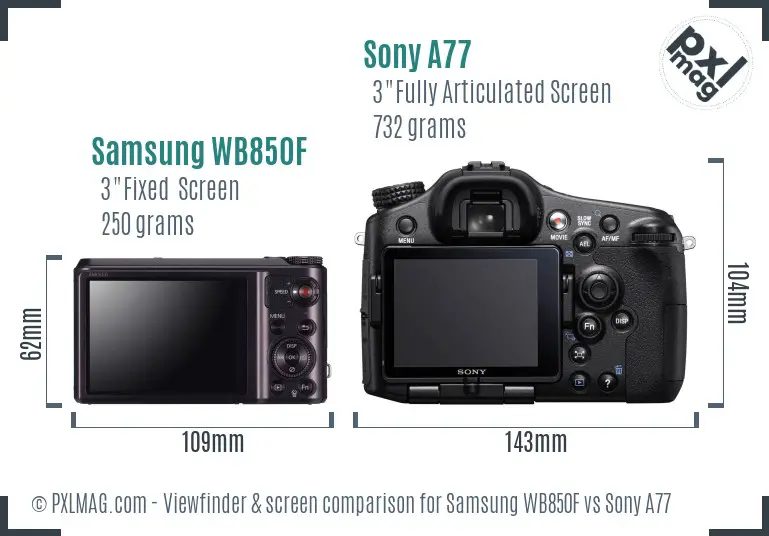 Samsung WB850F vs Sony A77 Screen and Viewfinder comparison