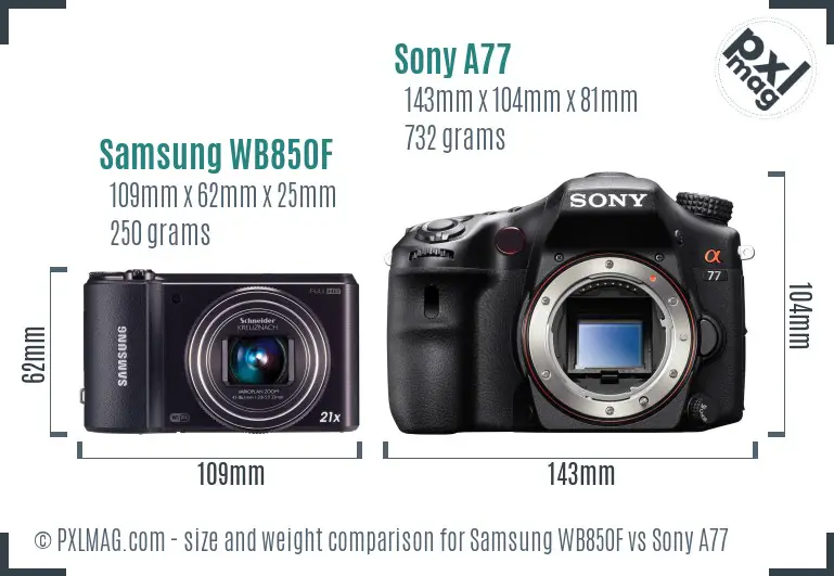 Samsung WB850F vs Sony A77 size comparison