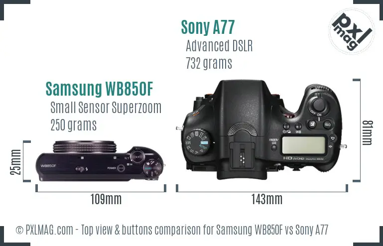 Samsung WB850F vs Sony A77 top view buttons comparison