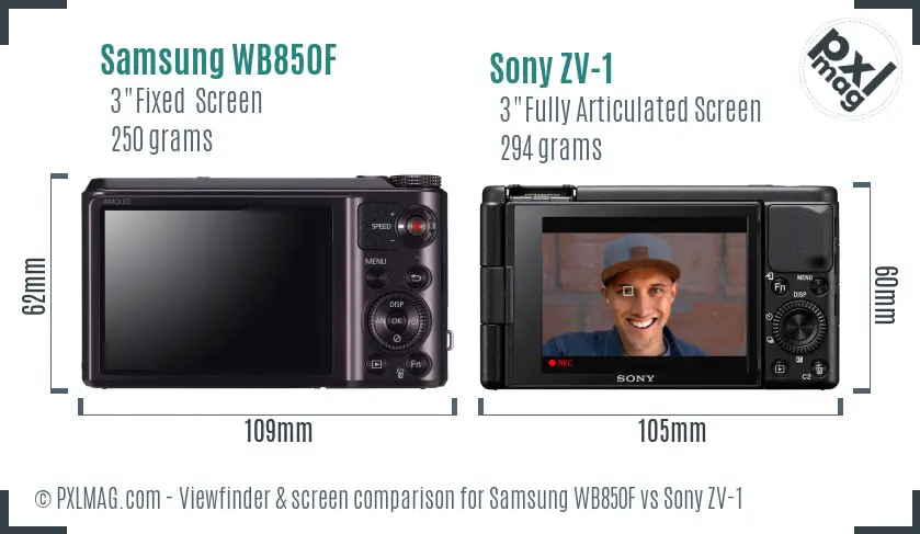 Samsung WB850F vs Sony ZV-1 Screen and Viewfinder comparison Samsung WB850F vs Sony ZV-1 Screen and Viewfinder comparison