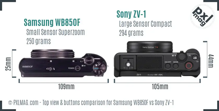 Samsung WB850F vs Sony ZV-1 top view buttons comparison Samsung WB850F vs Sony ZV-1 top view buttons comparison