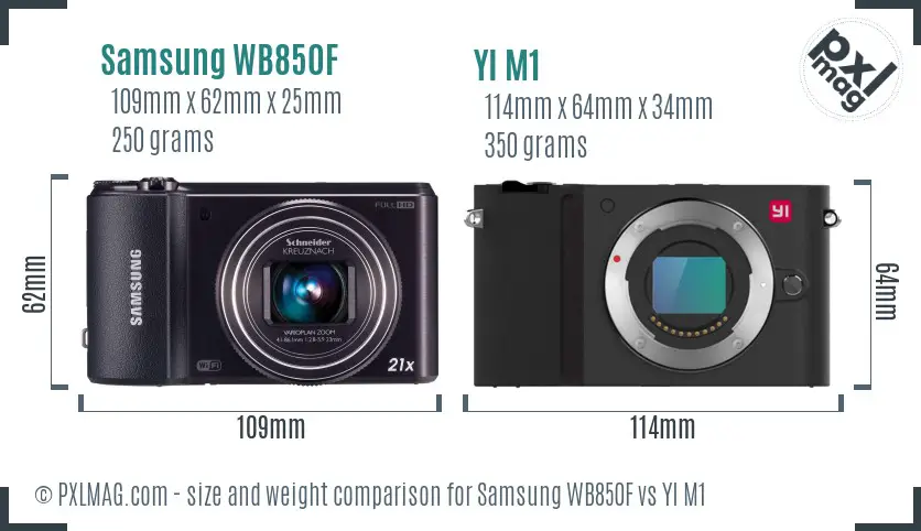 Samsung WB850F vs YI M1 size comparison