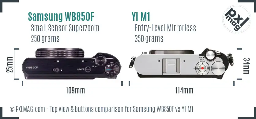 Samsung WB850F vs YI M1 top view buttons comparison