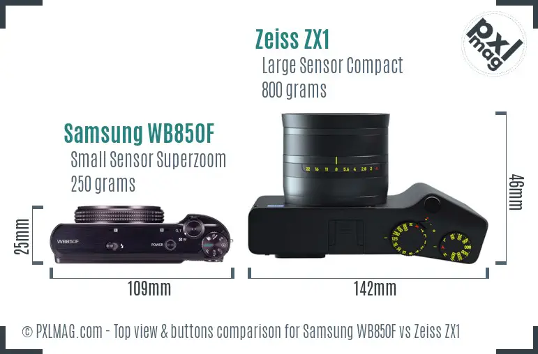 Samsung WB850F vs Zeiss ZX1 top view buttons comparison