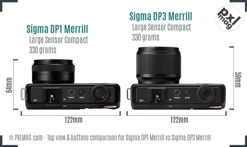 Sigma DP1 Merrill vs Sigma DP3 Merrill top view buttons comparison