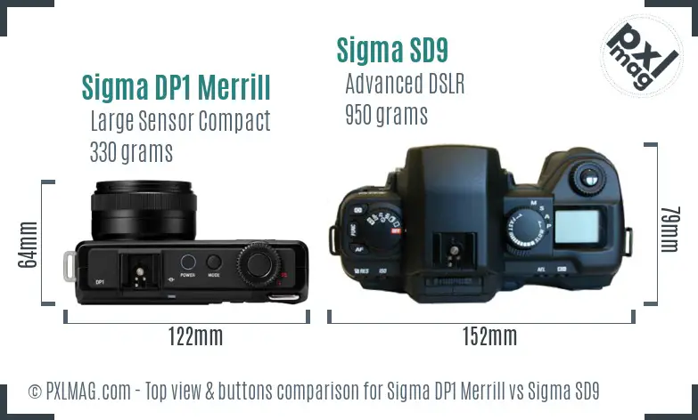 Sigma DP1 Merrill vs Sigma SD9 top view buttons comparison