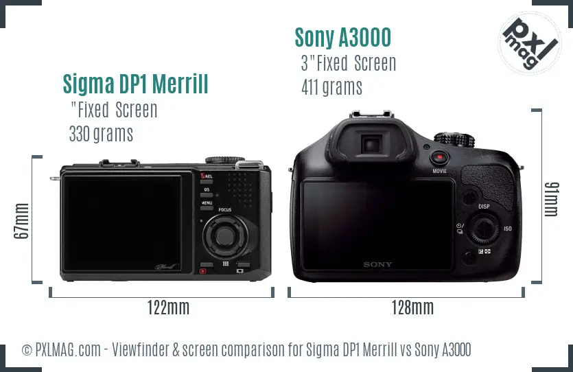 Sigma DP1 Merrill vs Sony A3000 Screen and Viewfinder comparison