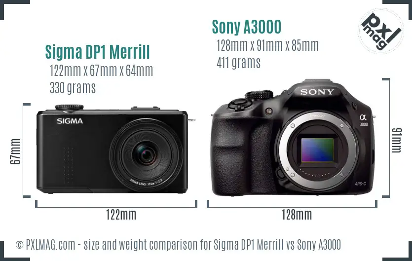 Sigma DP1 Merrill vs Sony A3000 size comparison