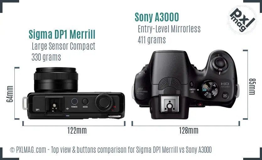 Sigma DP1 Merrill vs Sony A3000 top view buttons comparison
