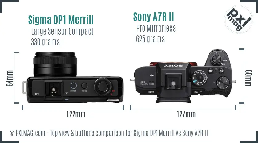 Sigma DP1 Merrill vs Sony A7R II top view buttons comparison