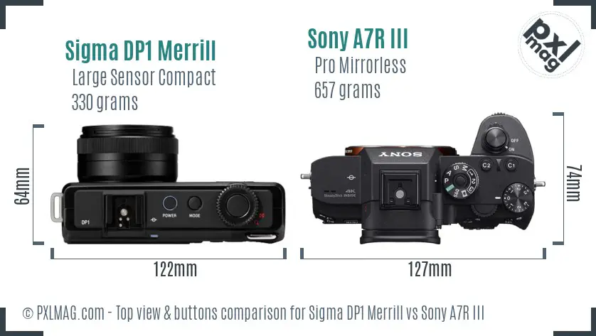 Sigma DP1 Merrill vs Sony A7R III top view buttons comparison