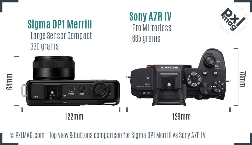 Sigma DP1 Merrill vs Sony A7R IV top view buttons comparison