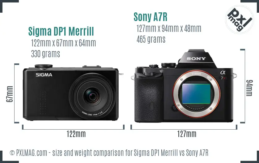 Sigma DP1 Merrill vs Sony A7R size comparison
