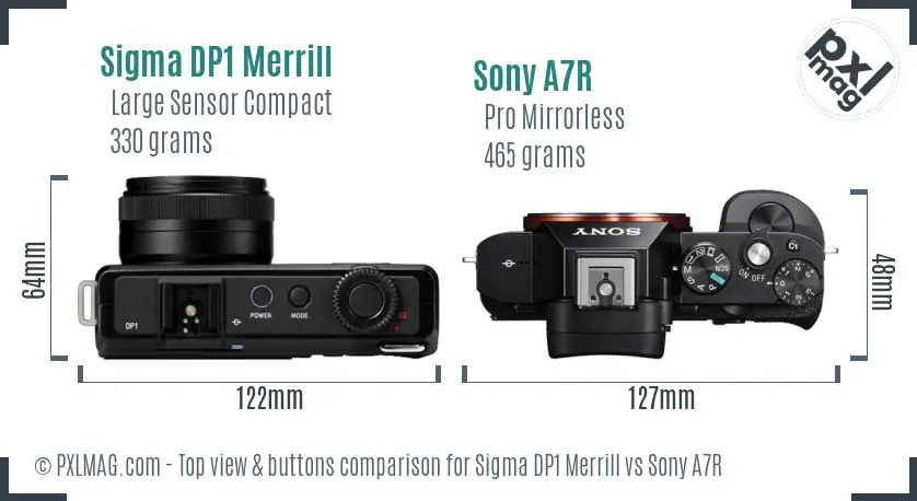 Sigma DP1 Merrill vs Sony A7R top view buttons comparison