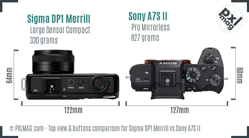 Sigma DP1 Merrill vs Sony A7S II top view buttons comparison