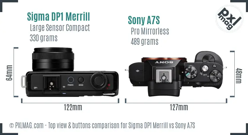 Sigma DP1 Merrill vs Sony A7S top view buttons comparison