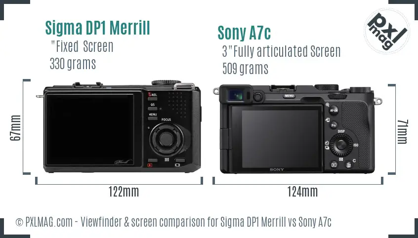 Sigma DP1 Merrill vs Sony A7c Screen and Viewfinder comparison