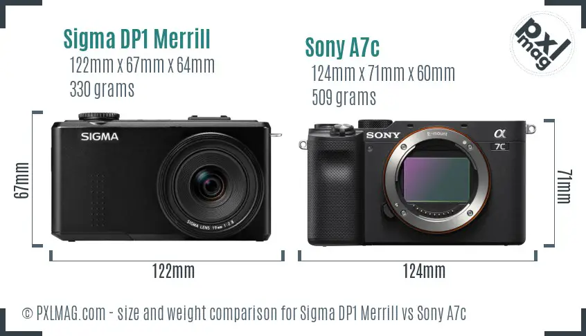 Sigma DP1 Merrill vs Sony A7c size comparison