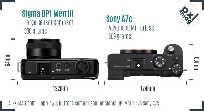 Sigma DP1 Merrill vs Sony A7c top view buttons comparison