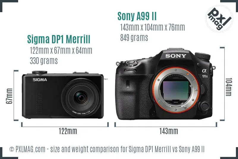 Sigma DP1 Merrill vs Sony A99 II size comparison