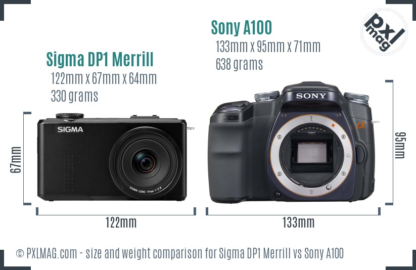 Sigma DP1 Merrill vs Sony A100 size comparison