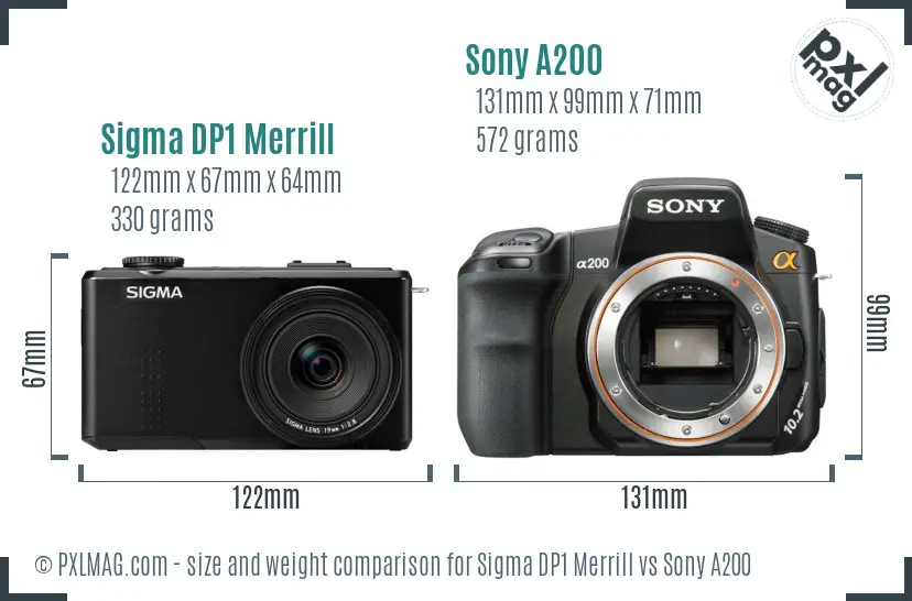 Sigma DP1 Merrill vs Sony A200 size comparison Sigma DP1 Merrill vs Sony A200 size comparison