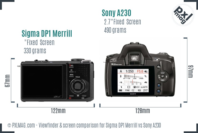 Sigma DP1 Merrill vs Sony A230 Screen and Viewfinder comparison