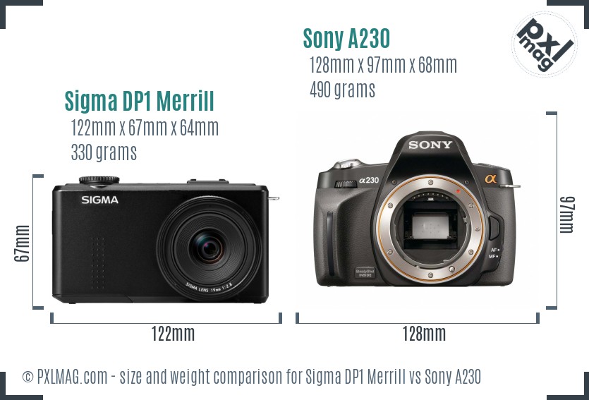 Sigma DP1 Merrill vs Sony A230 size comparison