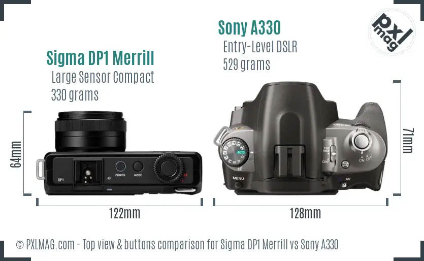 Sigma DP1 Merrill vs Sony A330 top view buttons comparison