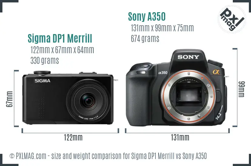 Sigma DP1 Merrill vs Sony A350 size comparison Sigma DP1 Merrill vs Sony A350 size comparison