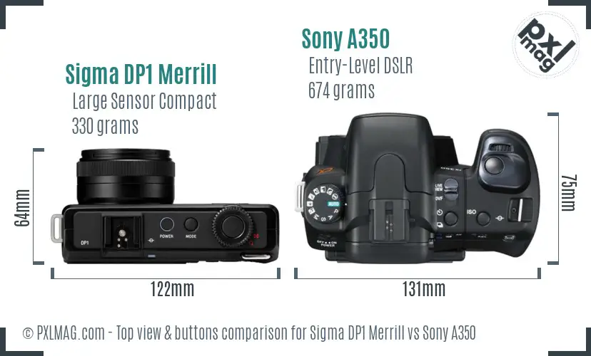 Sigma DP1 Merrill vs Sony A350 top view buttons comparison Sigma DP1 Merrill vs Sony A350 top view buttons comparison