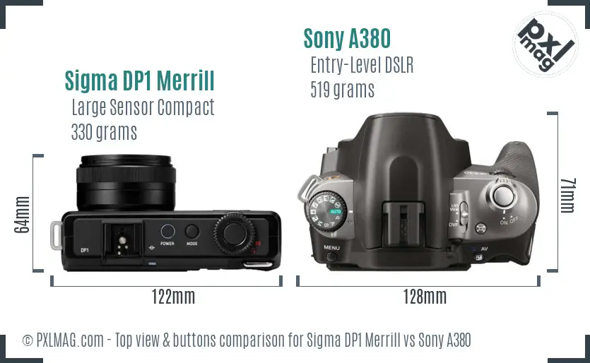 Sigma DP1 Merrill vs Sony A380 top view buttons comparison