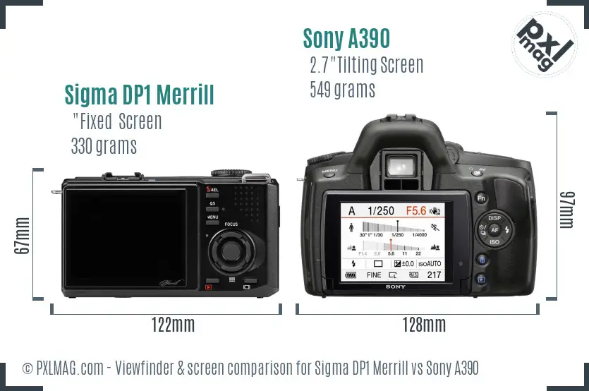 Sigma DP1 Merrill vs Sony A390 Screen and Viewfinder comparison