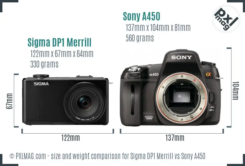 Sigma DP1 Merrill vs Sony A450 size comparison