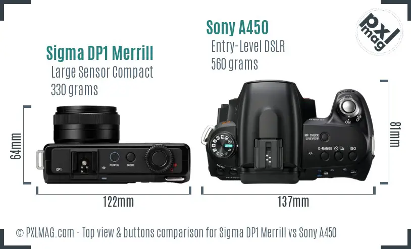 Sigma DP1 Merrill vs Sony A450 top view buttons comparison
