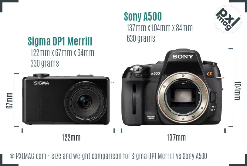 Sigma DP1 Merrill vs Sony A500 size comparison Sigma DP1 Merrill vs Sony A500 size comparison