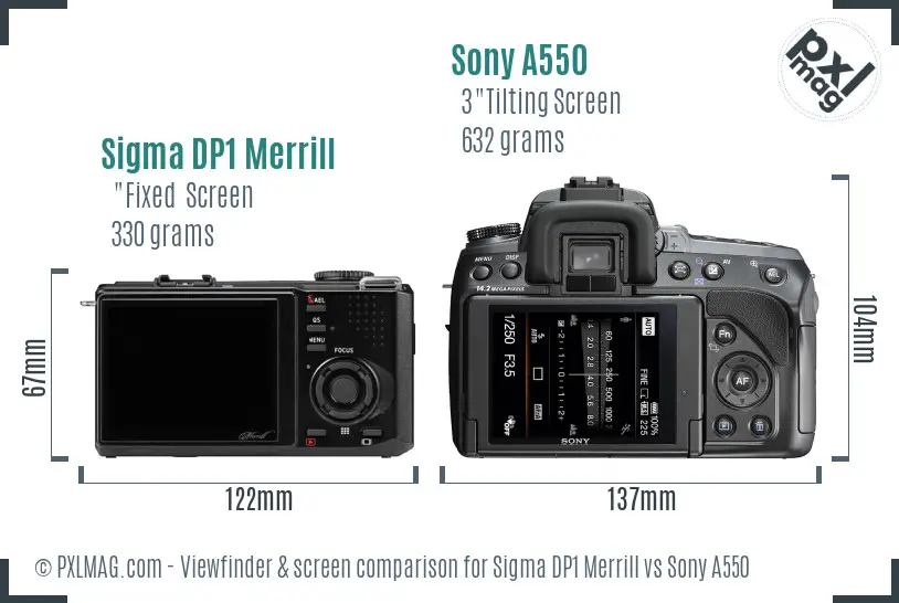 Sigma DP1 Merrill vs Sony A550 Screen and Viewfinder comparison