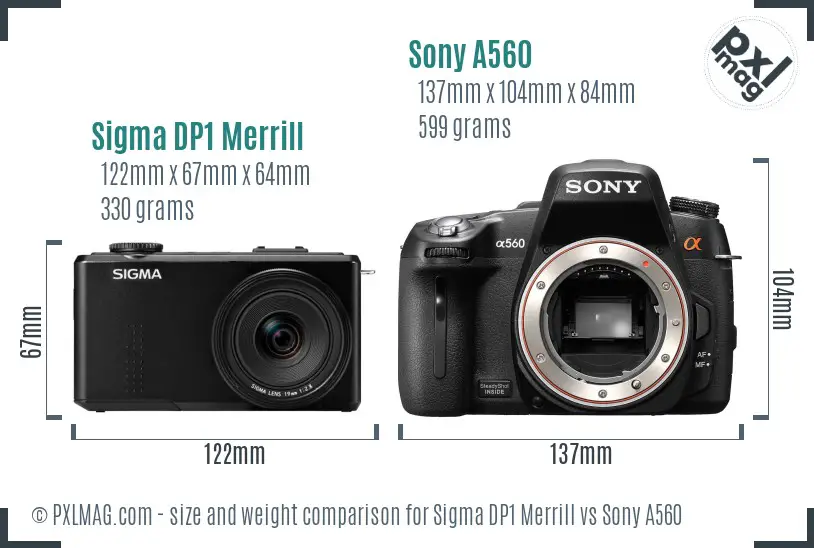 Sigma DP1 Merrill vs Sony A560 size comparison