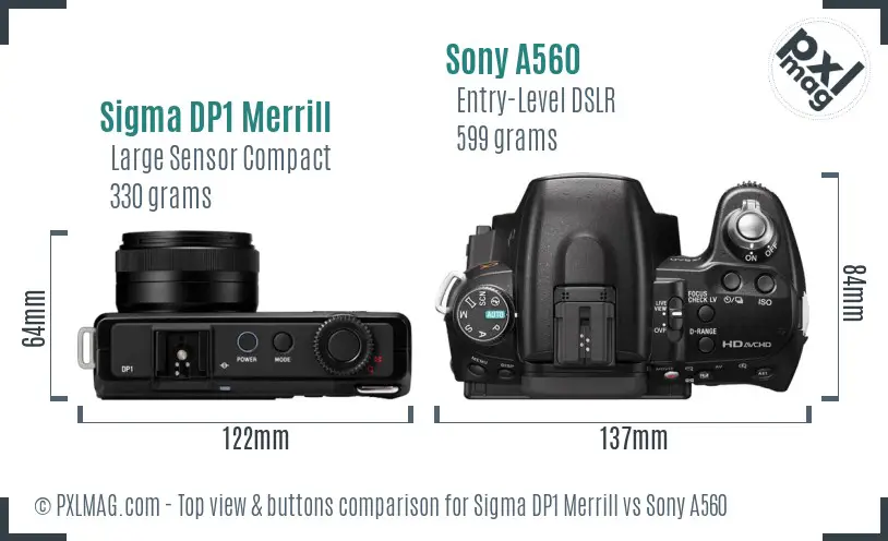Sigma DP1 Merrill vs Sony A560 top view buttons comparison