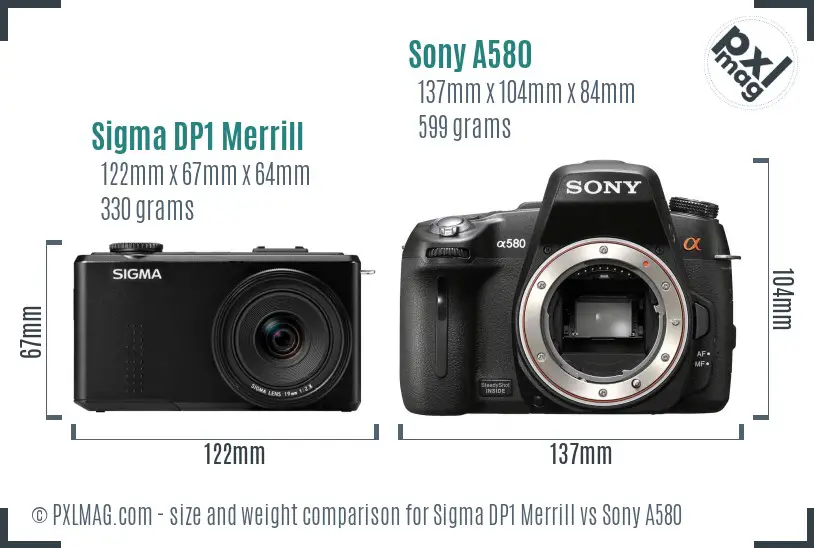 Sigma DP1 Merrill vs Sony A580 size comparison