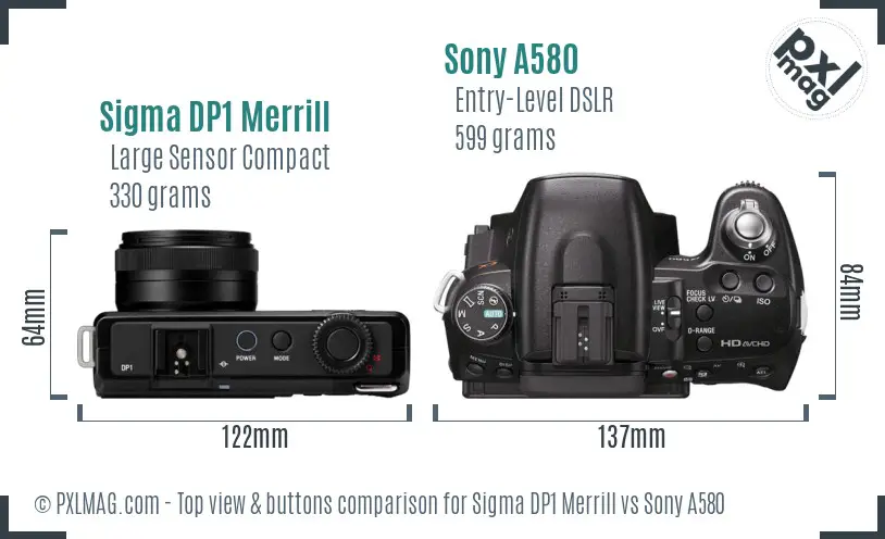 Sigma DP1 Merrill vs Sony A580 top view buttons comparison