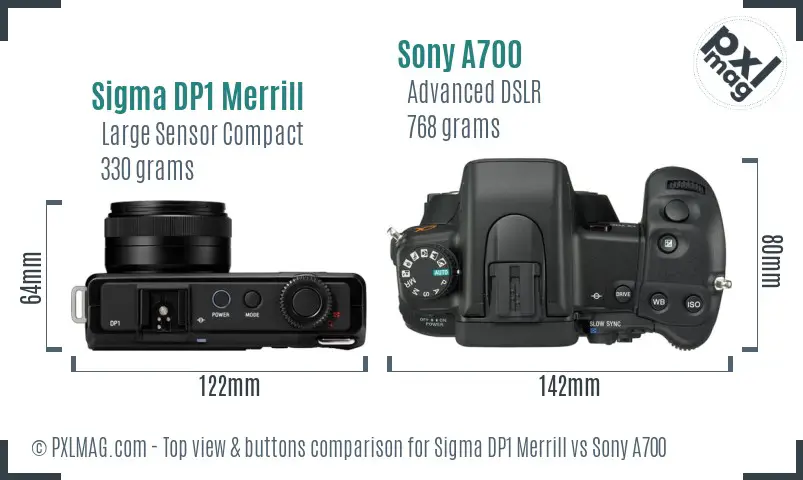 Sigma DP1 Merrill vs Sony A700 top view buttons comparison