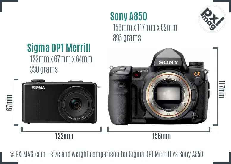 Sigma DP1 Merrill vs Sony A850 size comparison